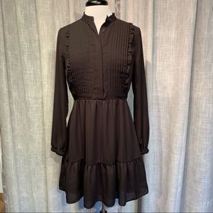 J. Crew Mercantile Black Ruffle Pintuck Long Sleeve Dress; Size 6